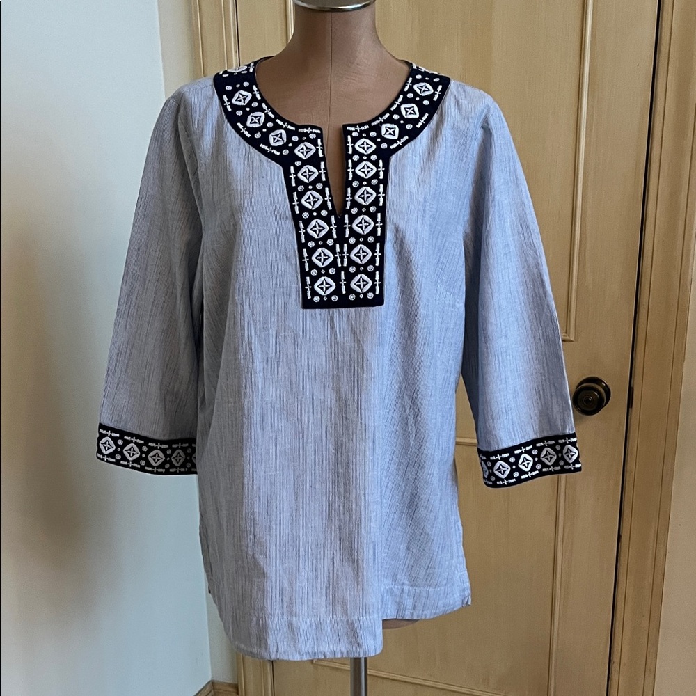 TOMMY BAHAMA "Island Diamond" Beach Summer Nautical Embroidered Cotton Tunic XL
